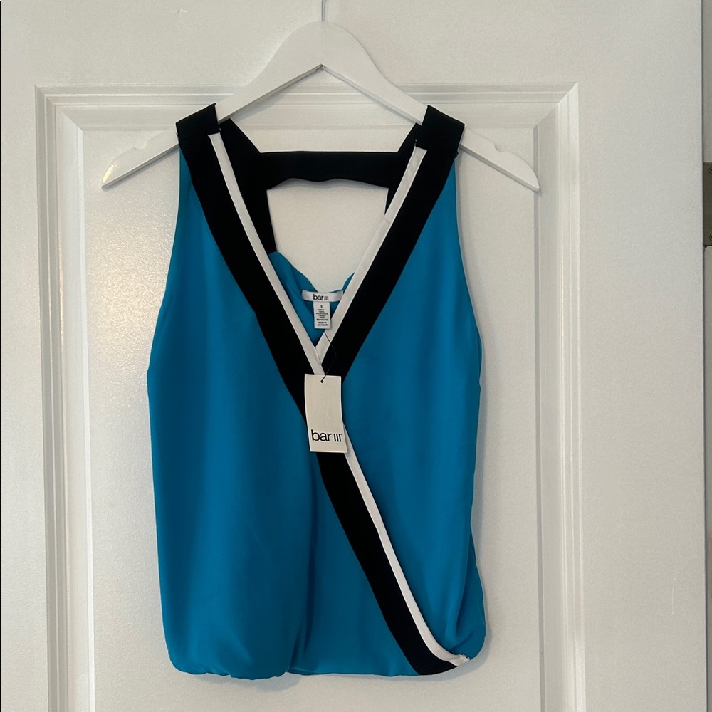Bar III Women's Teal and Black V-Neck Tank Top
